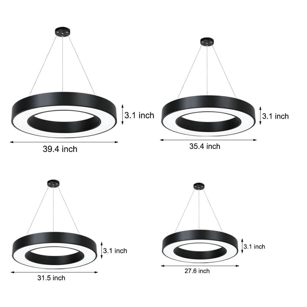 Dimension chart showing diameter options for living spaces