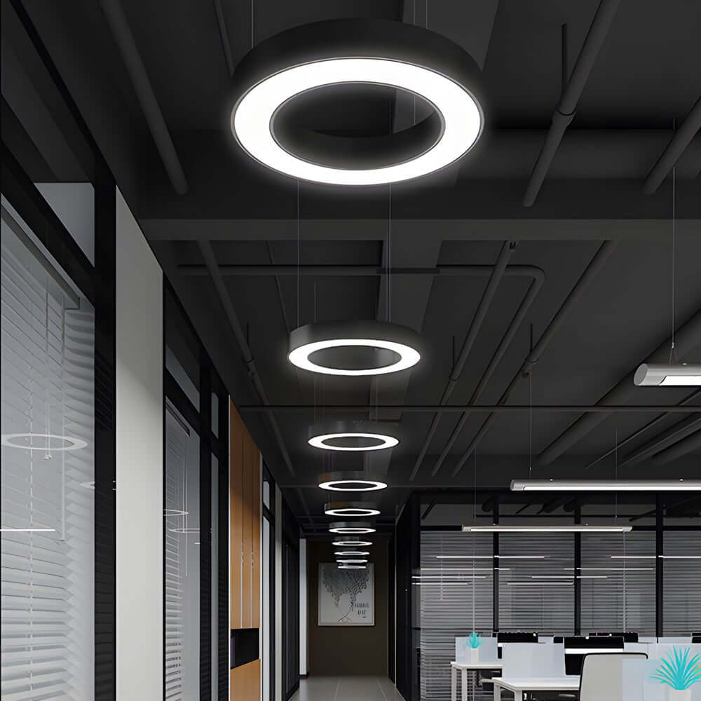 LED ring pendant light in black and white finishes