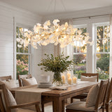 Sorin Modern Gold Chandelier, Ginkgo Leaf LED, Dimmable, White Leaves, Dining Room
