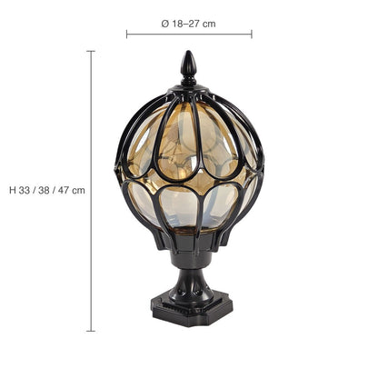 Marlowe Outdoor Post Light, Cast Aluminum Pillar, Amber Glass Globe, IP54