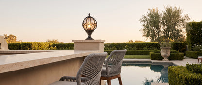 Marlowe Outdoor Post Light, Cast Aluminum Pillar, Amber Glass Globe, IP54