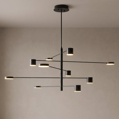 Lynx modern chandelier in black ash with 10 lights, close-up