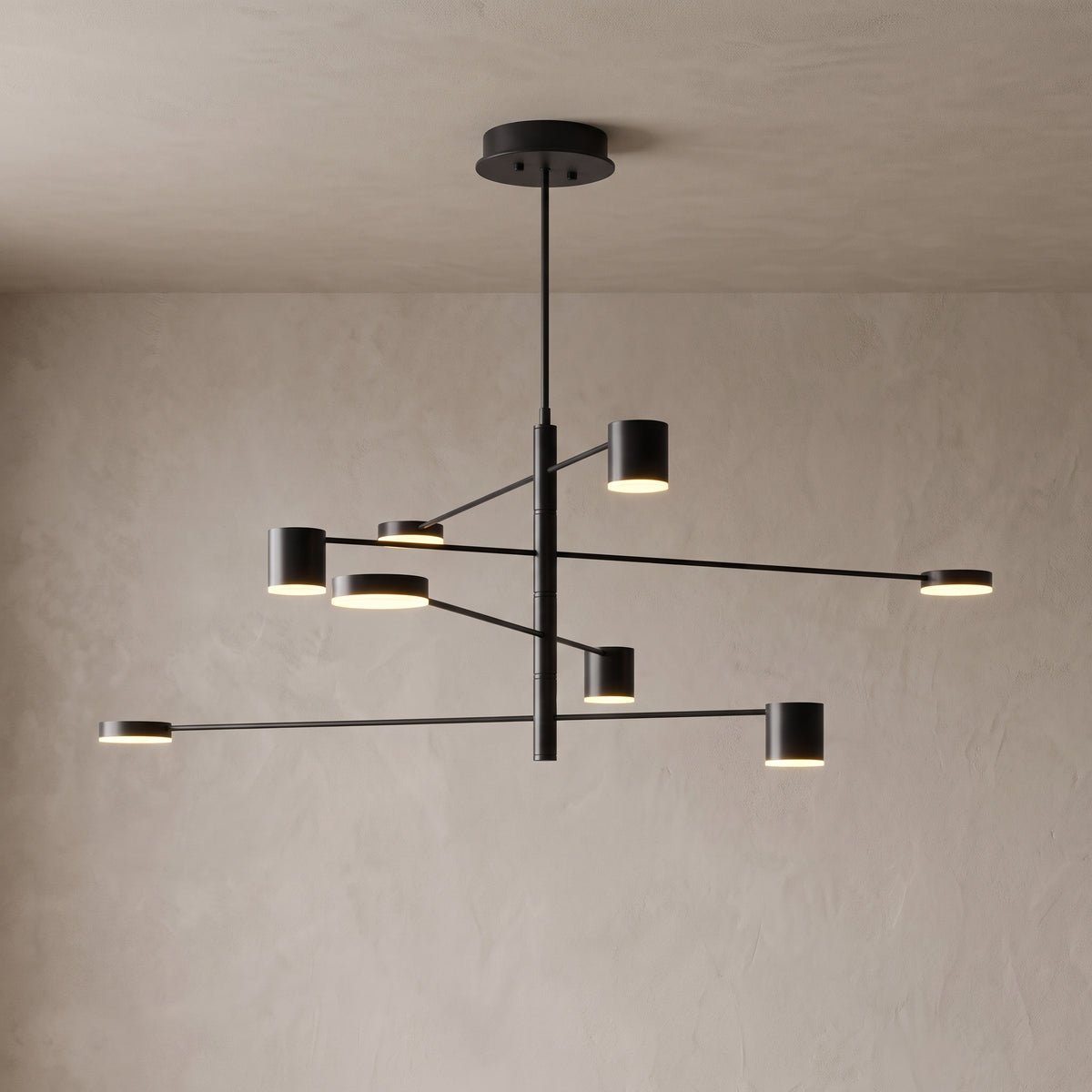 Lynx modern chandelier in black ash with 8 lights, close-up