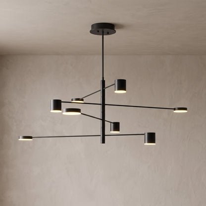 Lynx modern chandelier in black ash with 8 lights, close-up