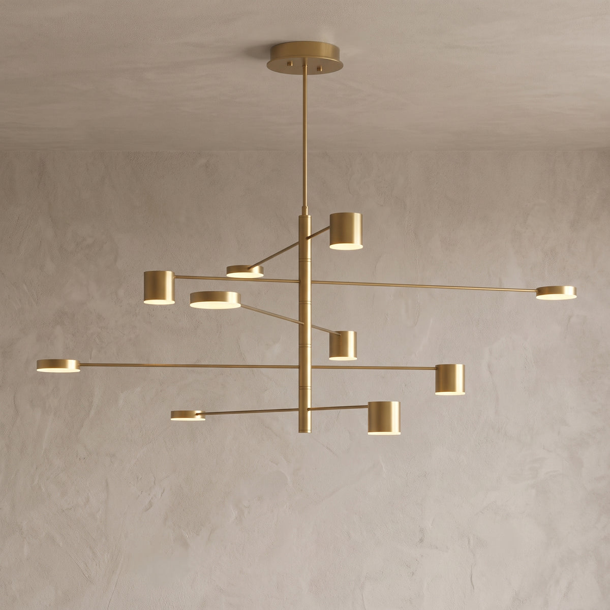 Lynx modern chandelier in metallic gold with 10 lights, close-up