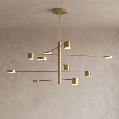 Lynx modern chandelier in metallic gold with 10 lights, close-up