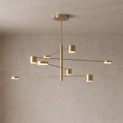Lynx modern chandelier in metallic gold with 8 lights, close-up