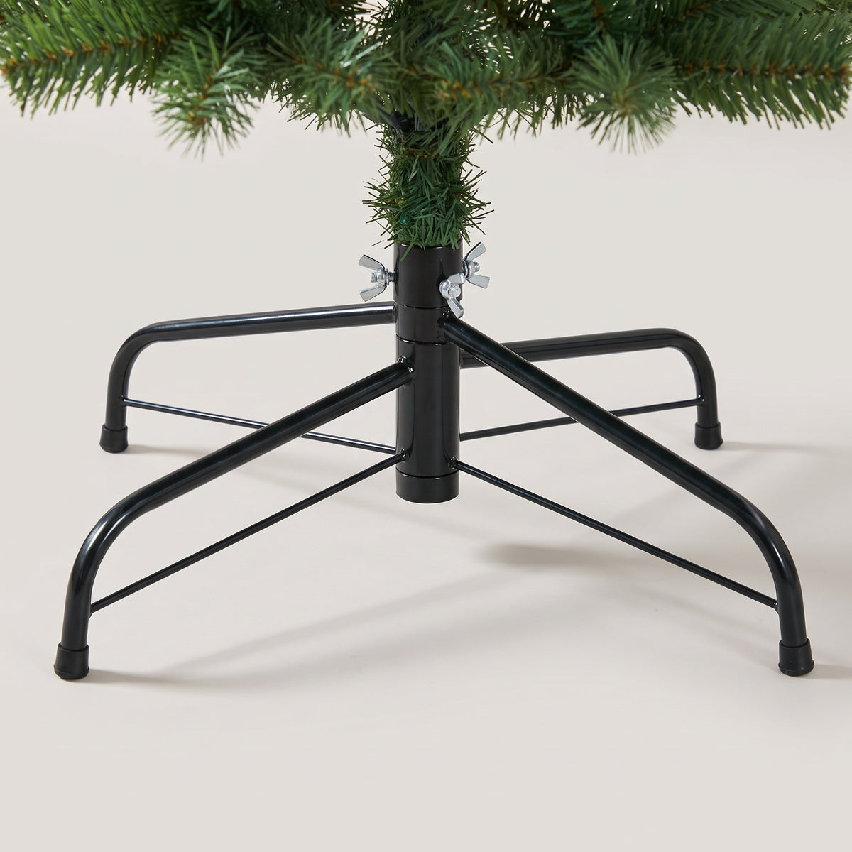 Close-up of the sturdy black folding metal tree stand