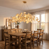 Sorin Modern Gold Chandelier, Ginkgo Leaf LED, Dimmable, White Leaves, Dining Room