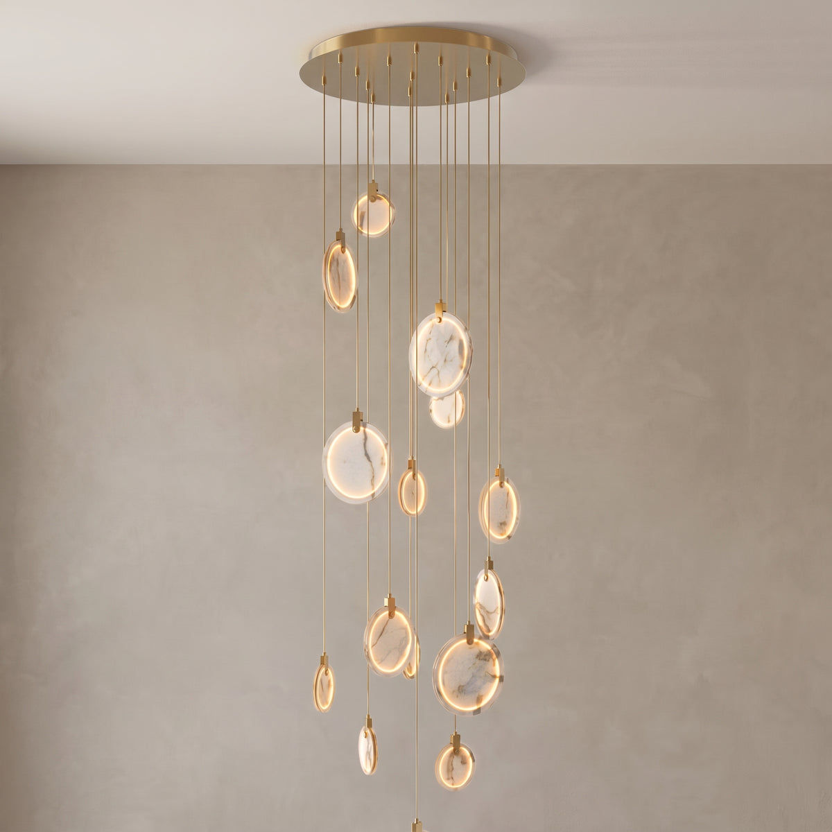 15-light version of the Marble cascading chandelier, close-up