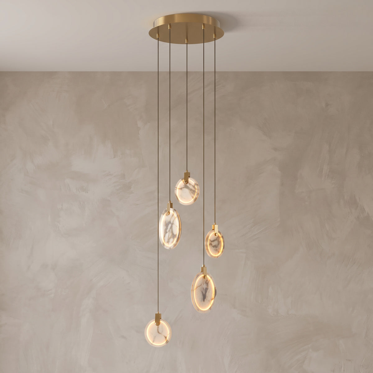 5-light version of the Marble cascading chandelier, close-up