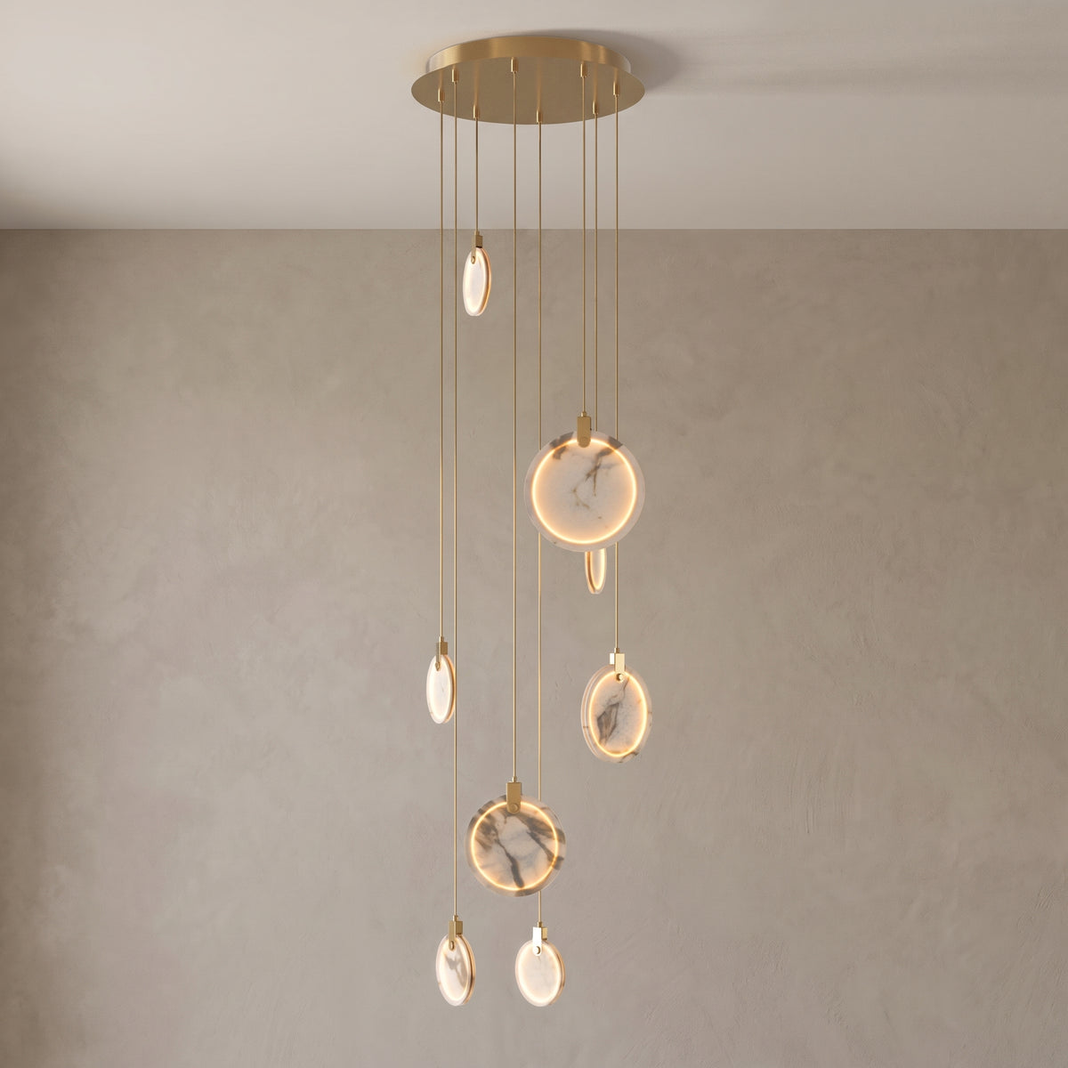 8-light version of the Marble cascading chandelier, close-up