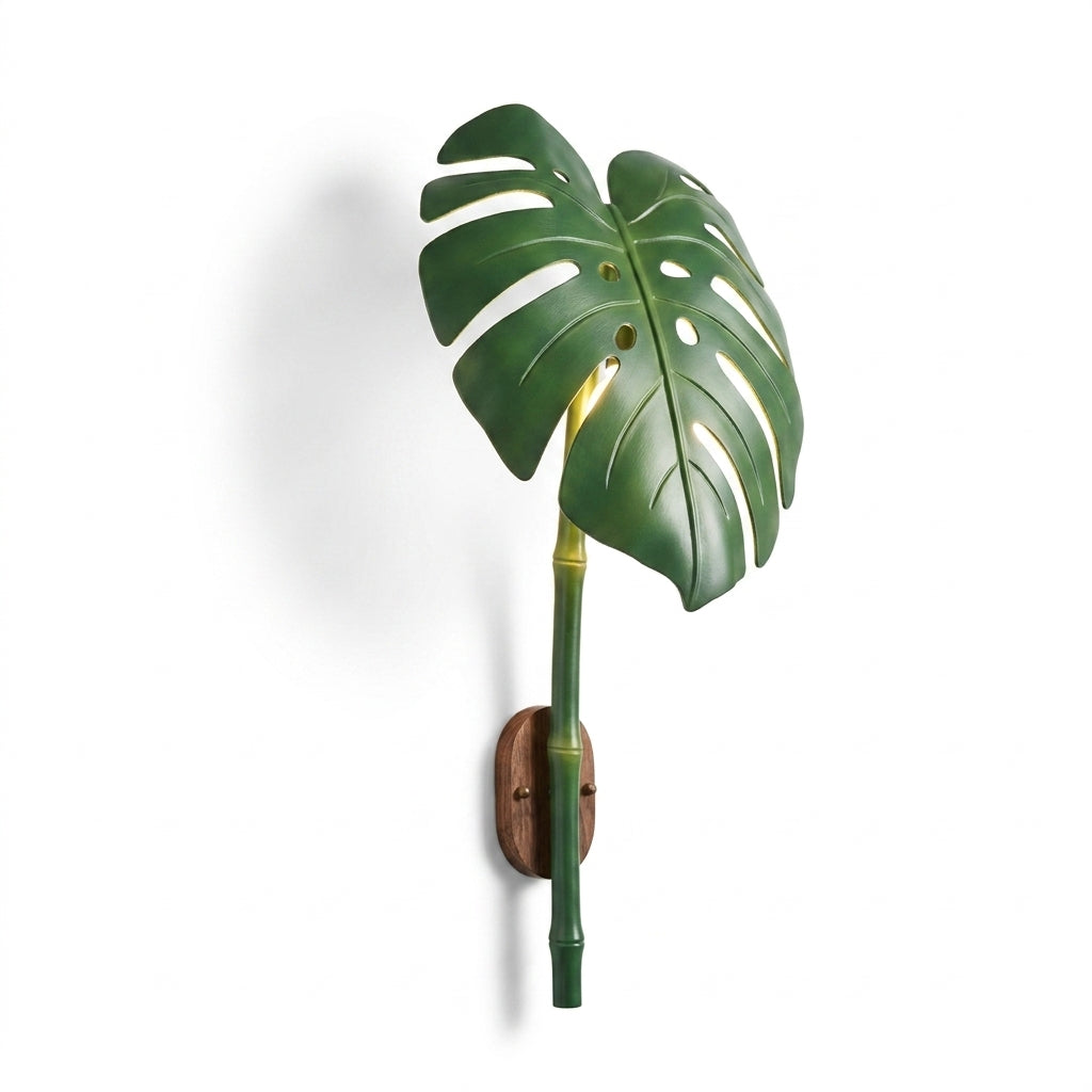 Monstera leaf LED wall sconce - clean studio