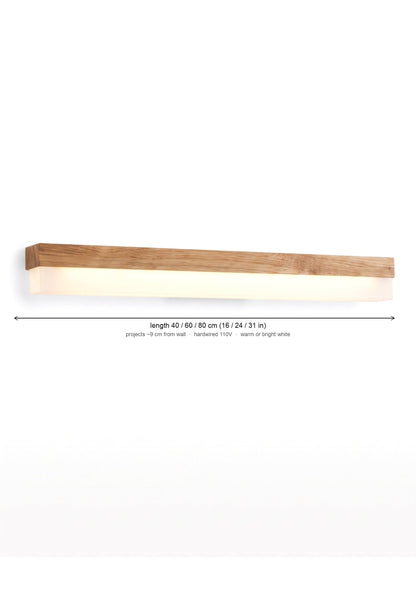 Fenwick Solid Oak LED Bathroom Vanity Light Bar, Warm/Bright White, Shadow-Free Glow
