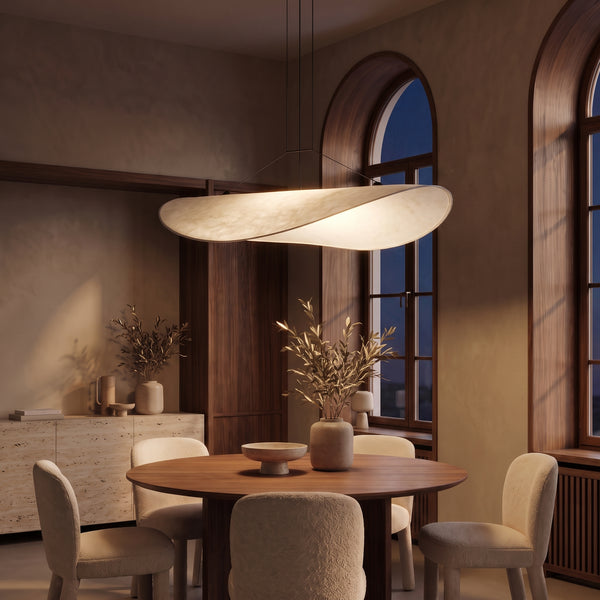 Kinu Pendant Light, Silk Drum Chandelier, Wabi-Sabi Style, Dimmable LED, 6 Sizes