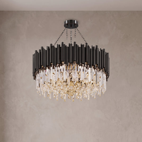 Noctis Crystal Chandelier, Black Drum, Modern Finish, 5 Sizes