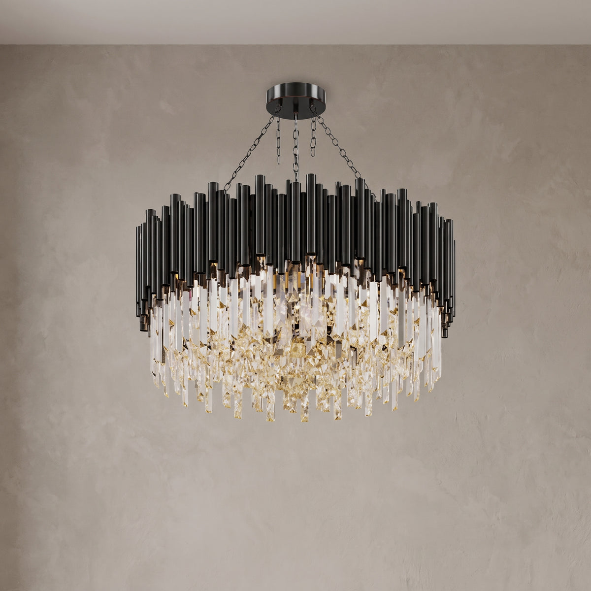 Medium Noctis black crystal chandelier, close-up