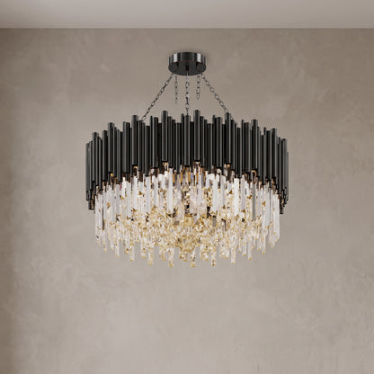 Medium Noctis black crystal chandelier, close-up