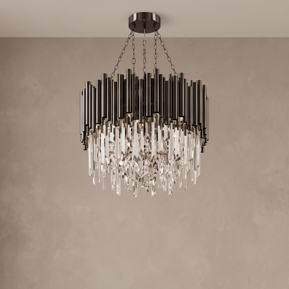 Small Noctis black crystal chandelier, close-up