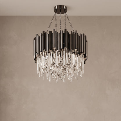 Small Noctis black crystal chandelier, close-up