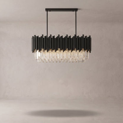 Noctis black crystal linear pendant on a warm light grey studio background