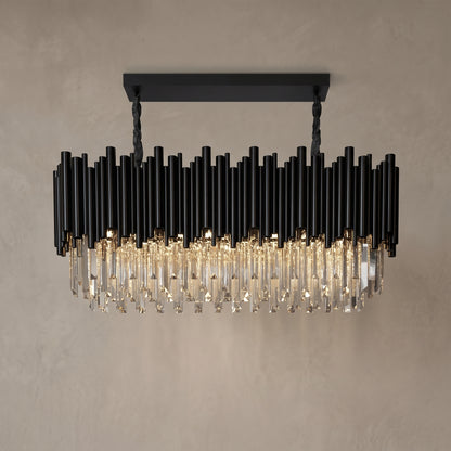 Large Noctis black crystal linear pendant, close-up