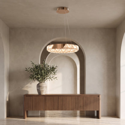 Noor crystal ring chandelier in an elegant entry hall