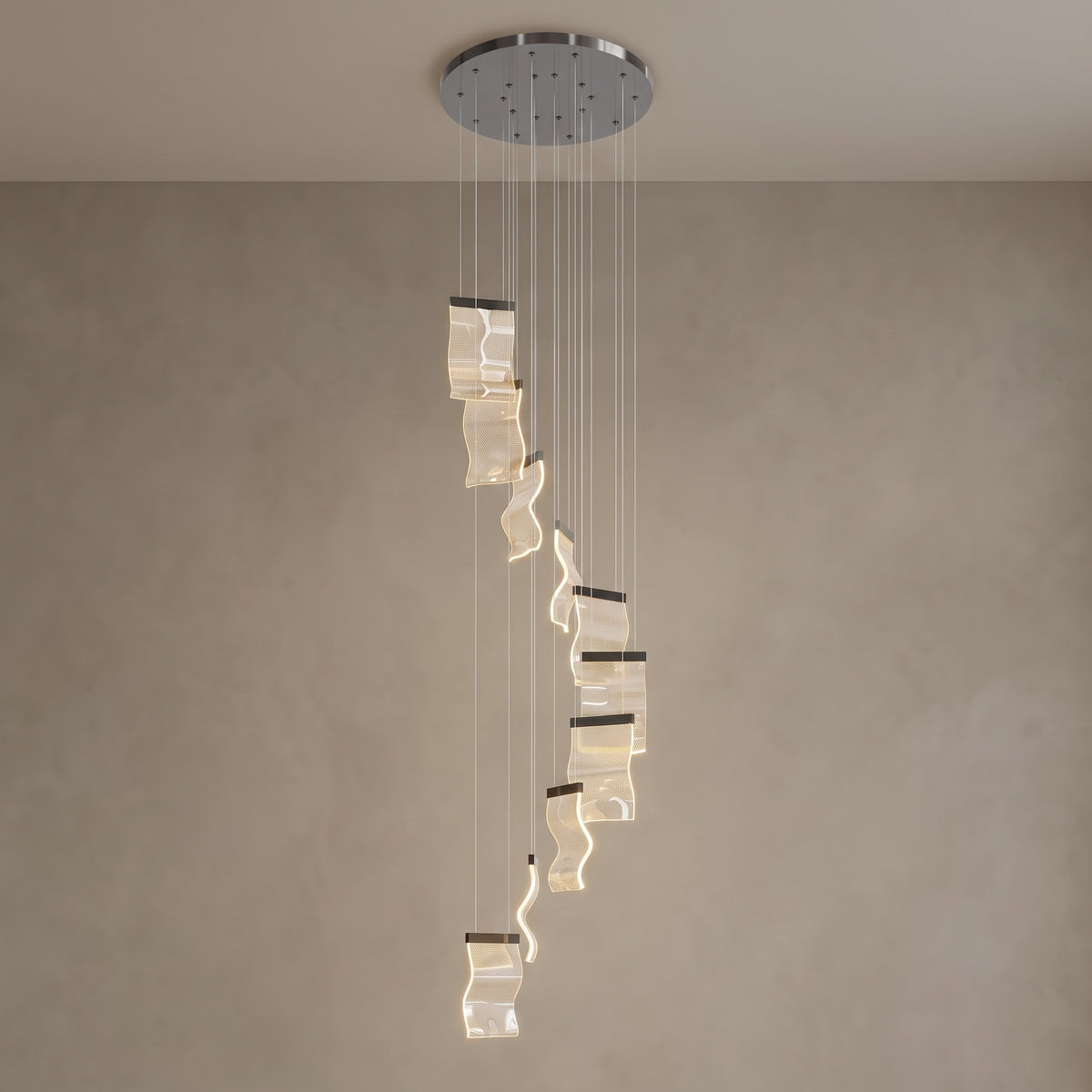 Nyra cascading chandelier, 10 lights, Black Ash, close-up