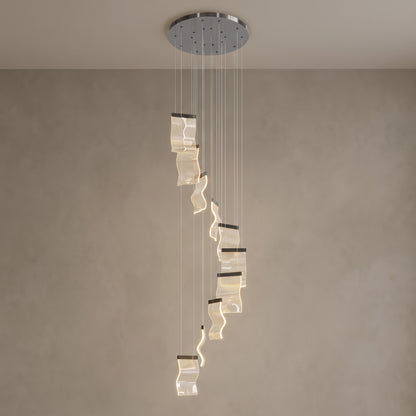 Nyra cascading chandelier, 10 lights, Black Ash, close-up