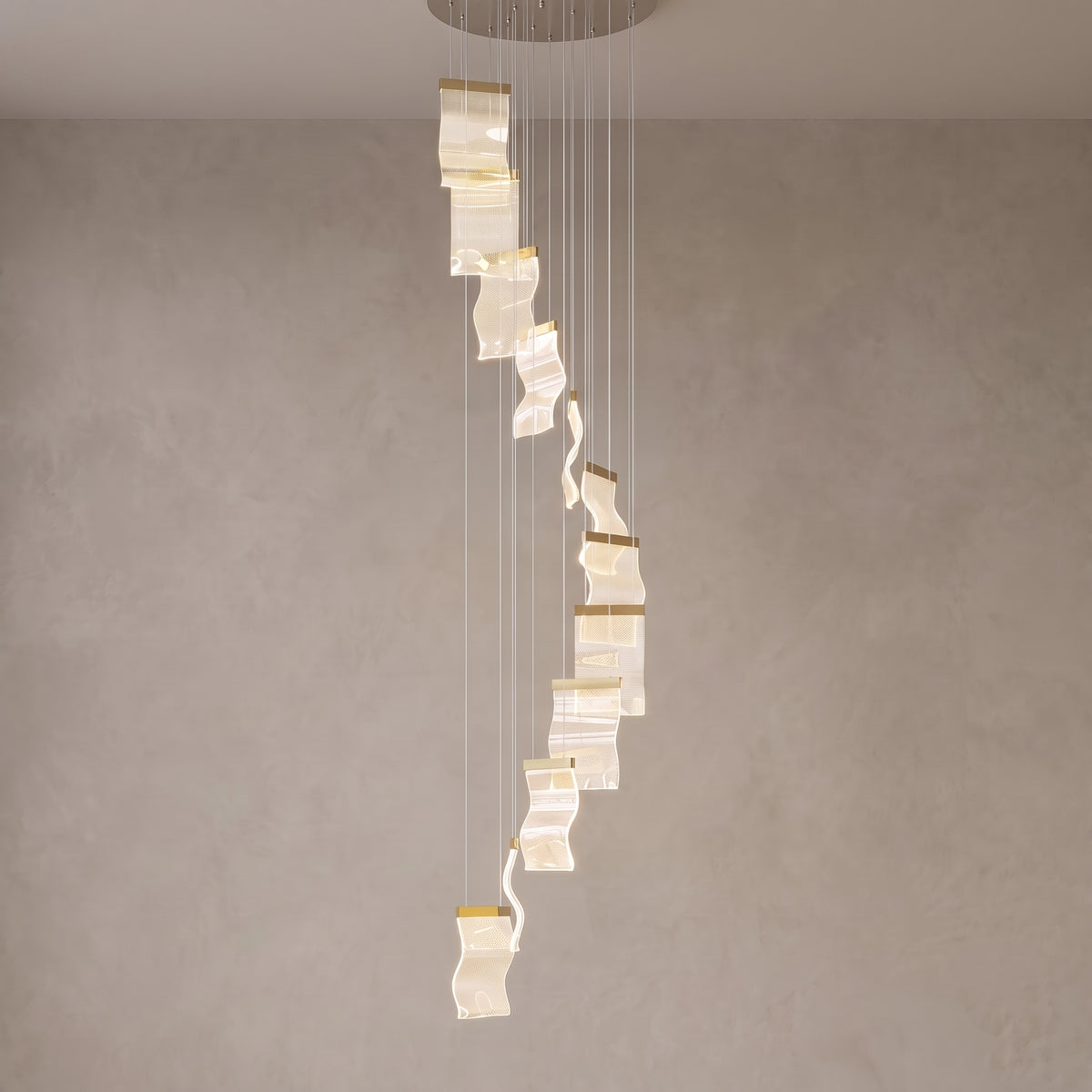 Nyra cascading chandelier, 12 lights, Black Ash, close-up