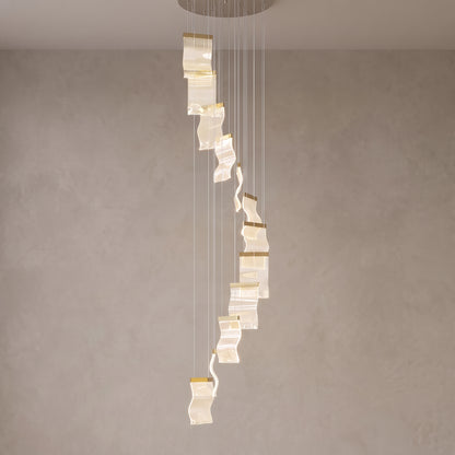 Nyra cascading chandelier, 12 lights, Black Ash, close-up