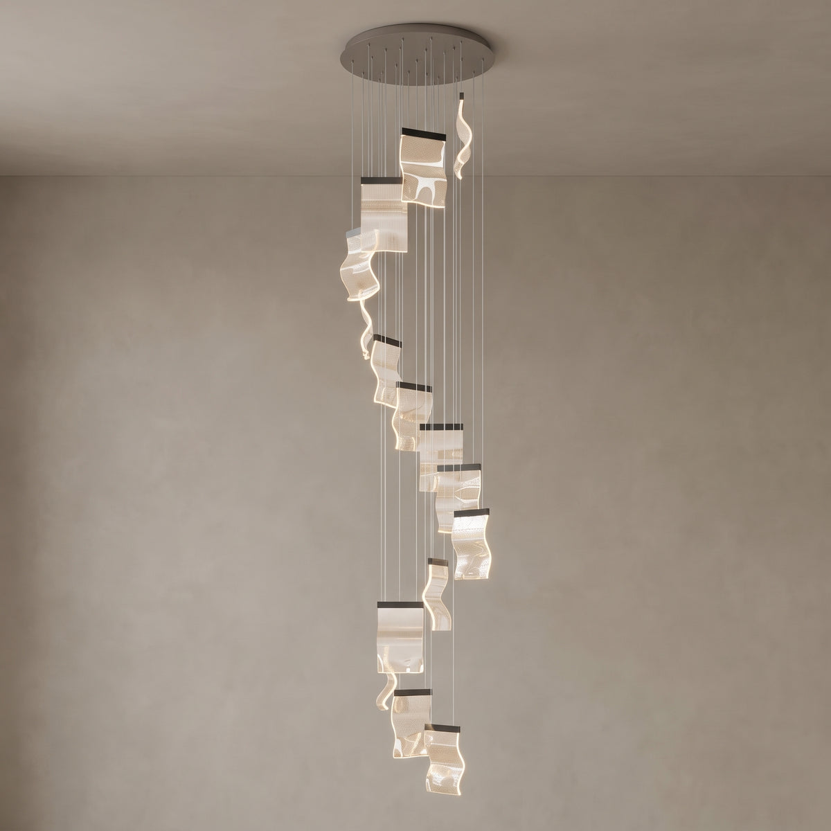 Nyra cascading chandelier, 15 lights, Black Ash, close-up