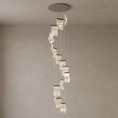 Nyra cascading chandelier, 15 lights, Black Ash, close-up