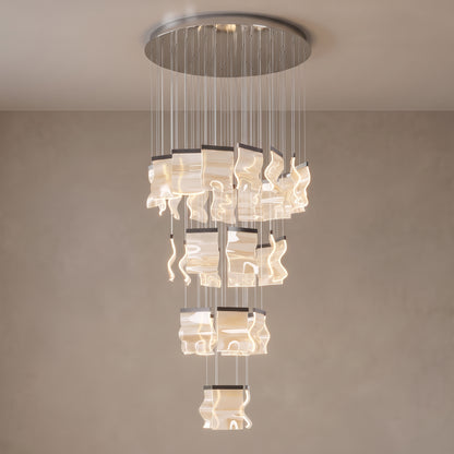 Nyra cascading chandelier, 35 lights, Black Ash, close-up
