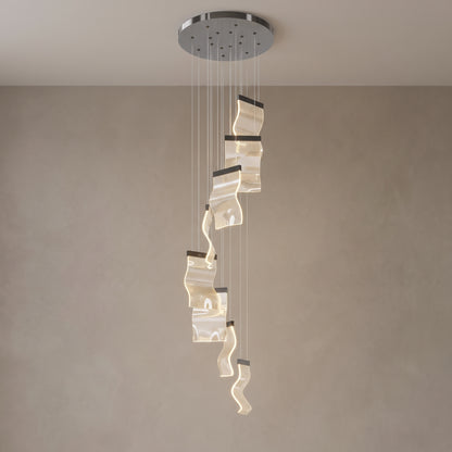 Nyra cascading chandelier, 8 lights, Black Ash, close-up