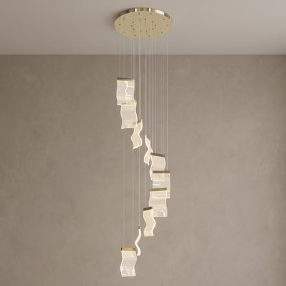 Nyra cascading chandelier, 10 lights, Metallic Gold, close-up