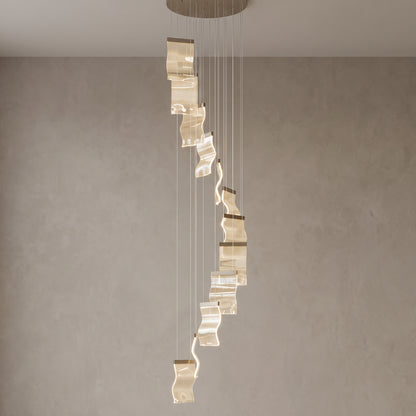 Nyra cascading chandelier, 12 lights, Metallic Gold, close-up
