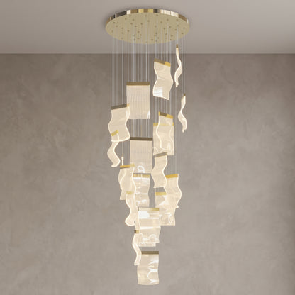 Nyra cascading chandelier, 20 lights, Metallic Gold, close-up