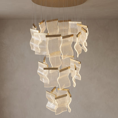 Nyra cascading chandelier, 25 lights, Metallic Gold, close-up