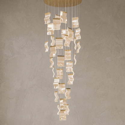 Nyra cascading chandelier, 35 lights, Metallic Gold, close-up