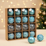16 piece teal blue Christmas ornament set