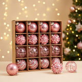 16 piece blush pink Christmas ornament set