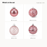 Whats in the set: 16 blush pink ball ornaments by design