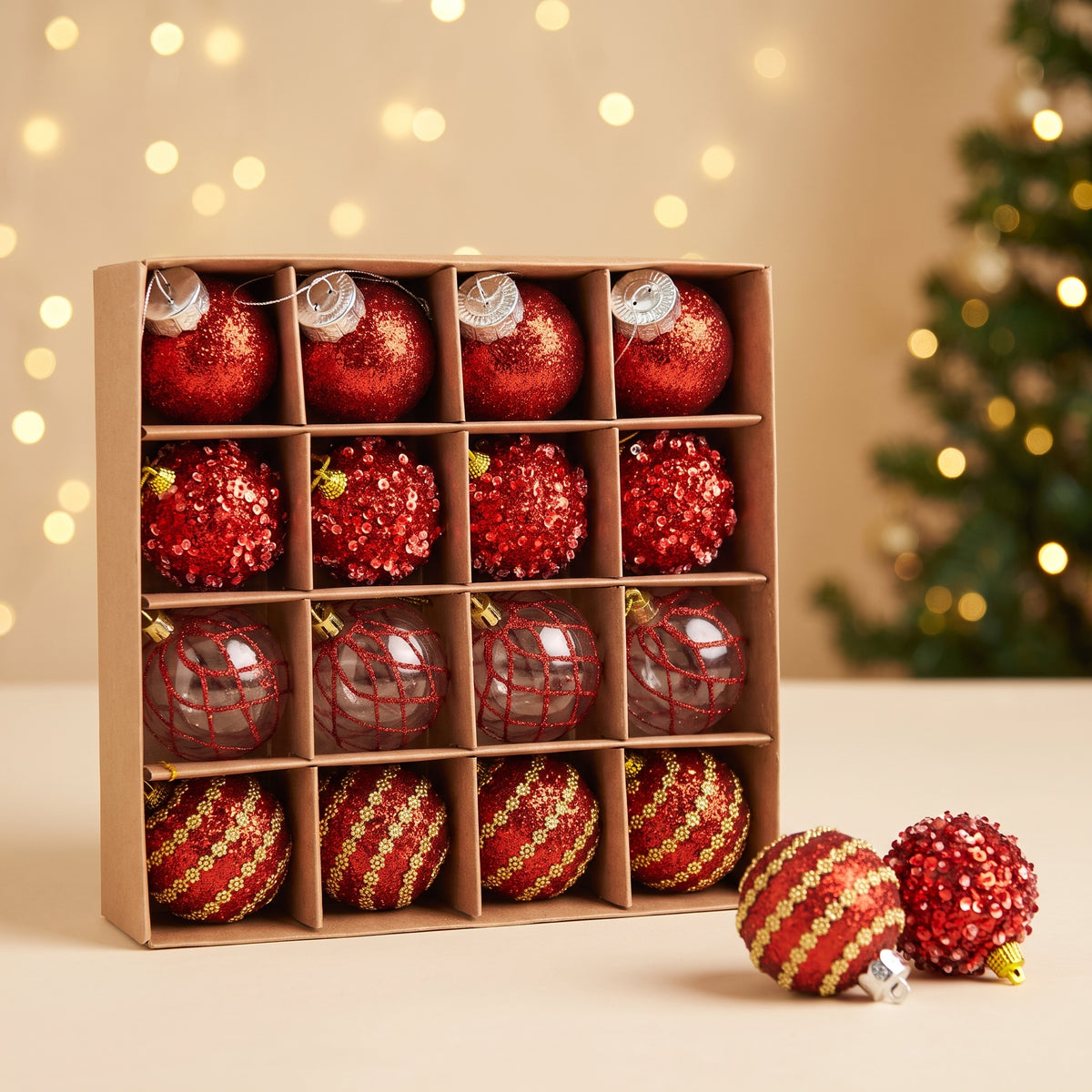 16 piece red Christmas ornament set