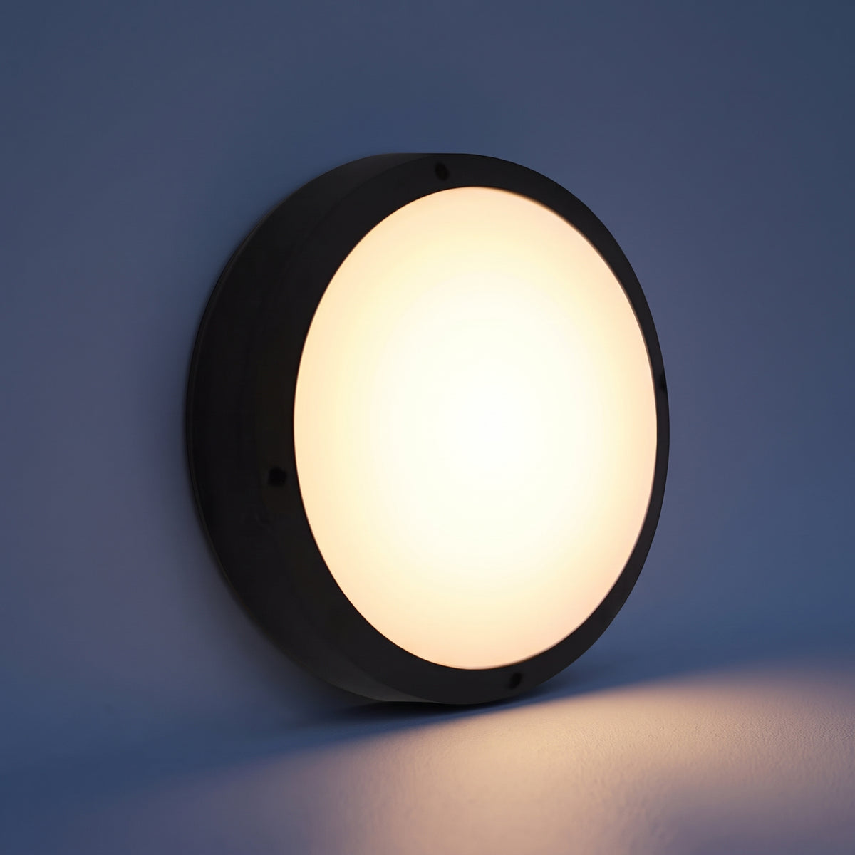 Maru outdoor porch light at night — lights on