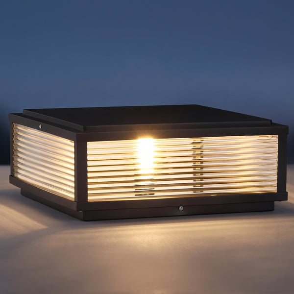 Square Pillar Light, Ribbed Glass Outdoor Post Light