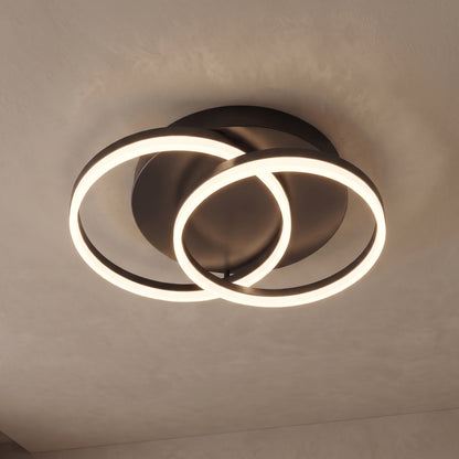 Ondine circle ring ceiling light close-up in black ash with 2 rings