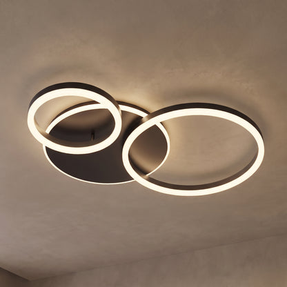 Ondine circle ring ceiling light close-up in black ash with 3 rings