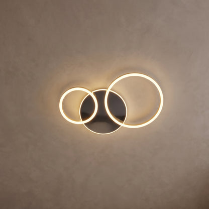 Ondine circle ring ceiling light close-up in metallic gold with 3 rings