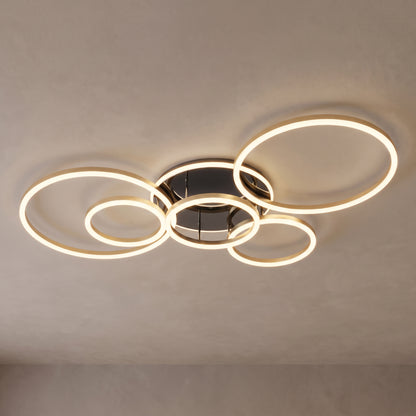 Ondine circle ring ceiling light close-up in metallic gold with 6 rings